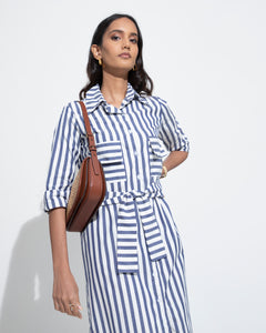 Cotton Midi Stripe Dress - Blue