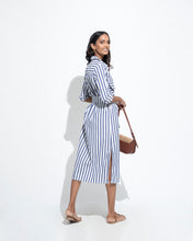 Load image into Gallery viewer, Cotton Midi Stripe Dress - Blue
