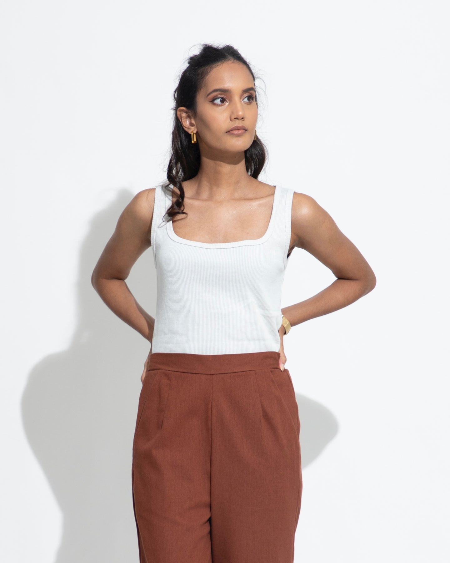 Square Neck Rib Tank - Almond