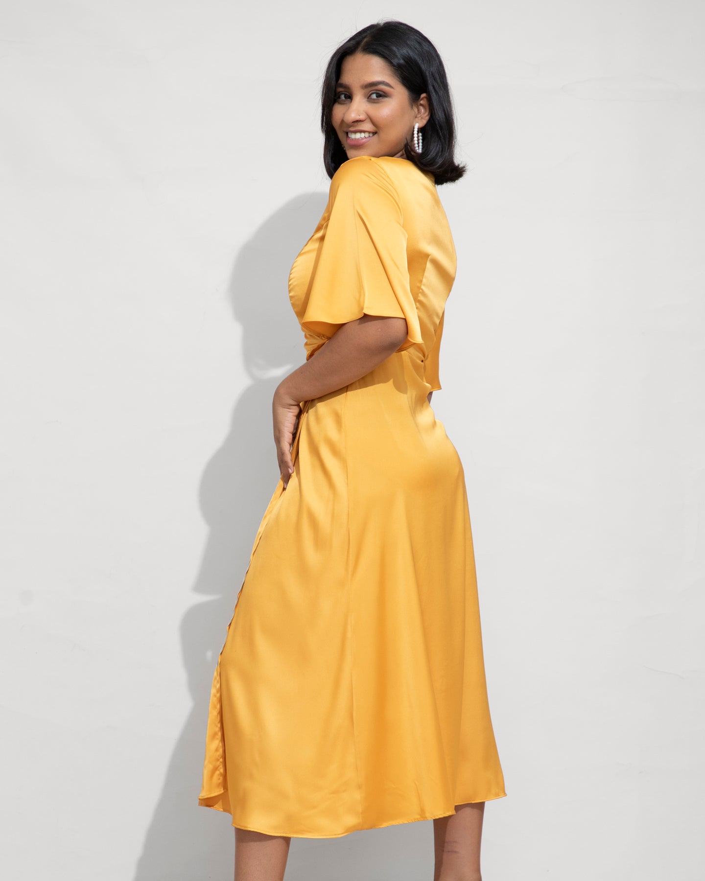 Eve Wrap Midi Dress - Mustard