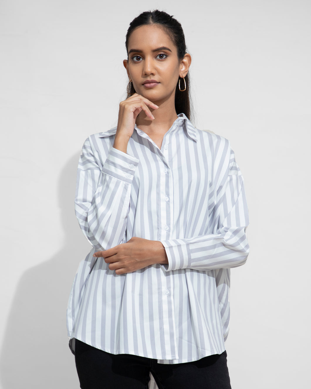 Oversized Striped Shirt - Grey