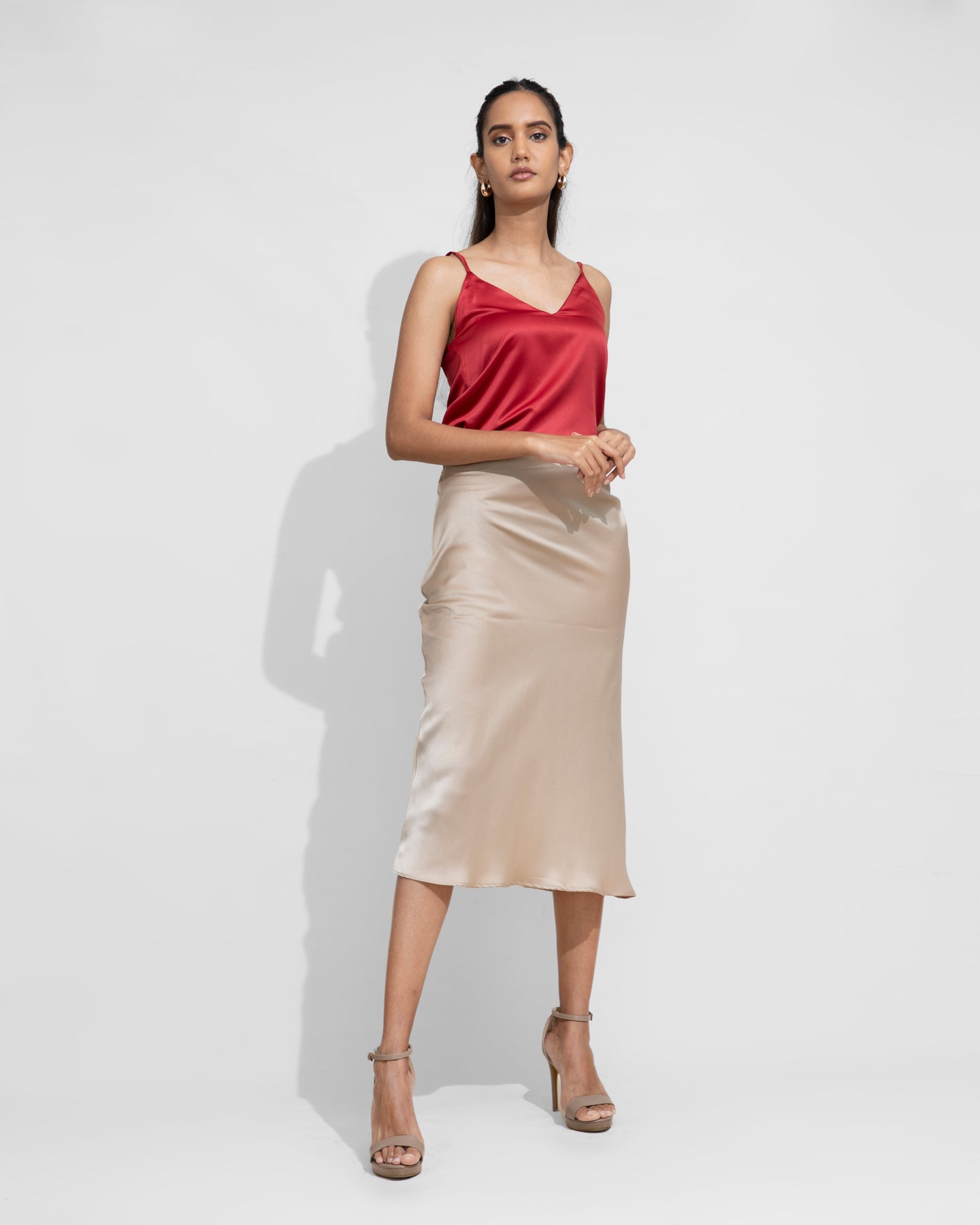 Satin Midi Skirt - Bronze