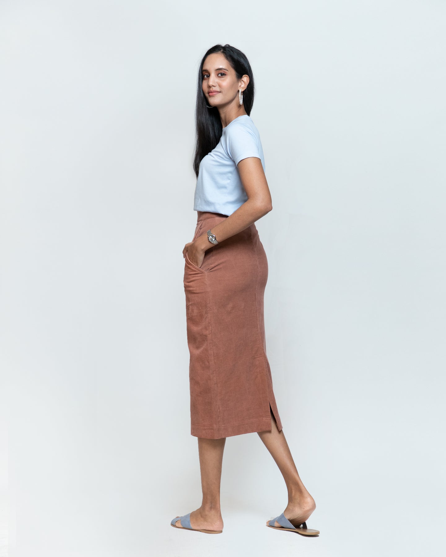 Corduroy Pencil Skirt - Pecan