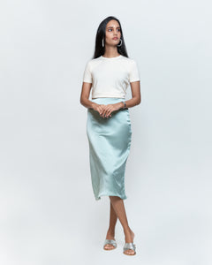 Satin Midi Skirt - Mint