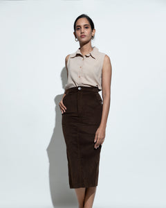 Corduroy Pencil Skirt - Brown