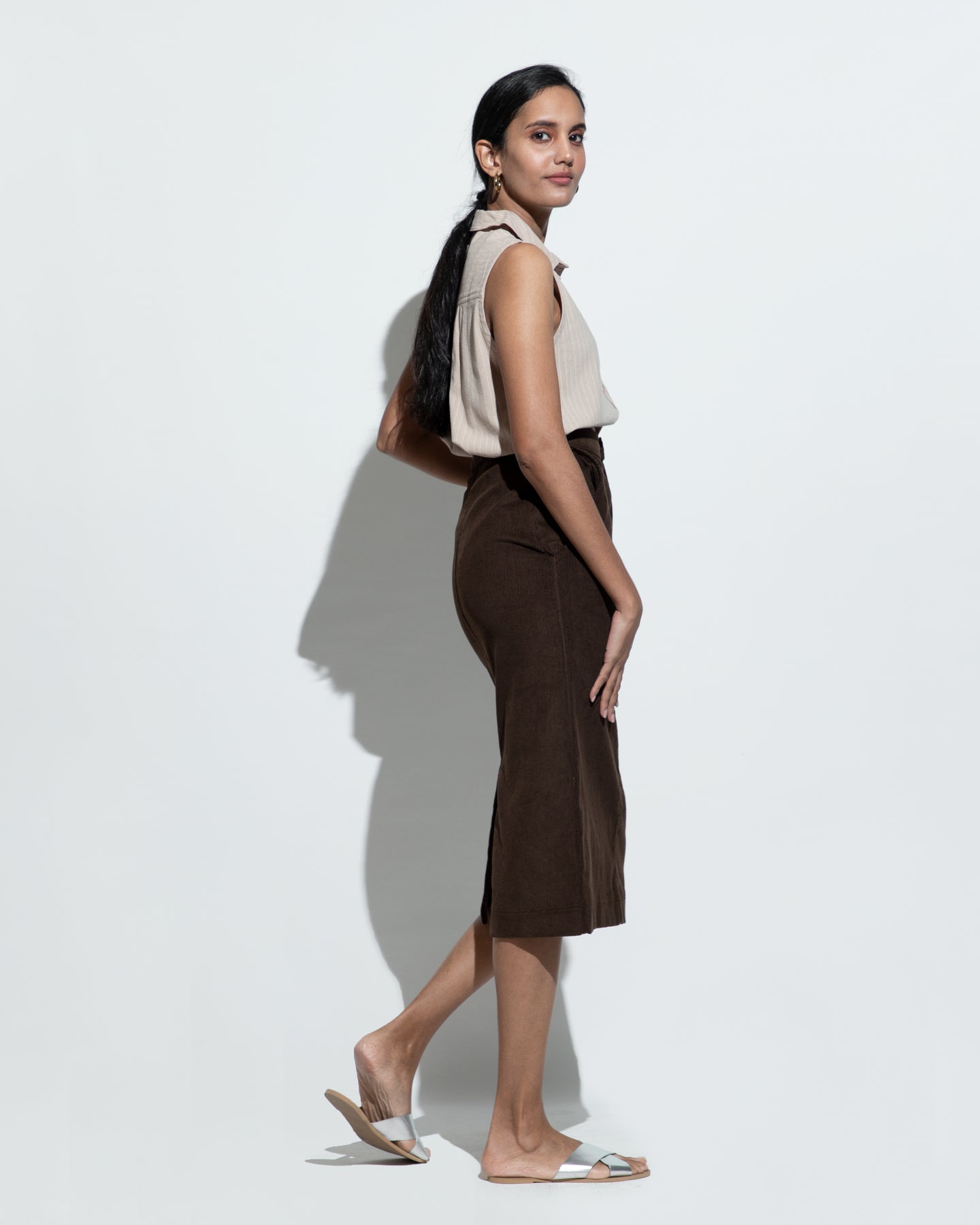 Corduroy Pencil Skirt - Brown