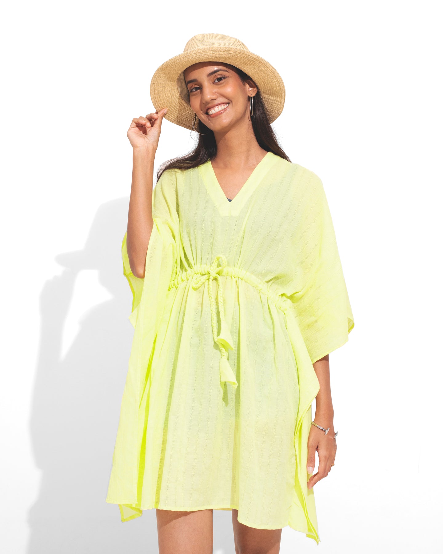 Cotton Mini Kaftan - Lime