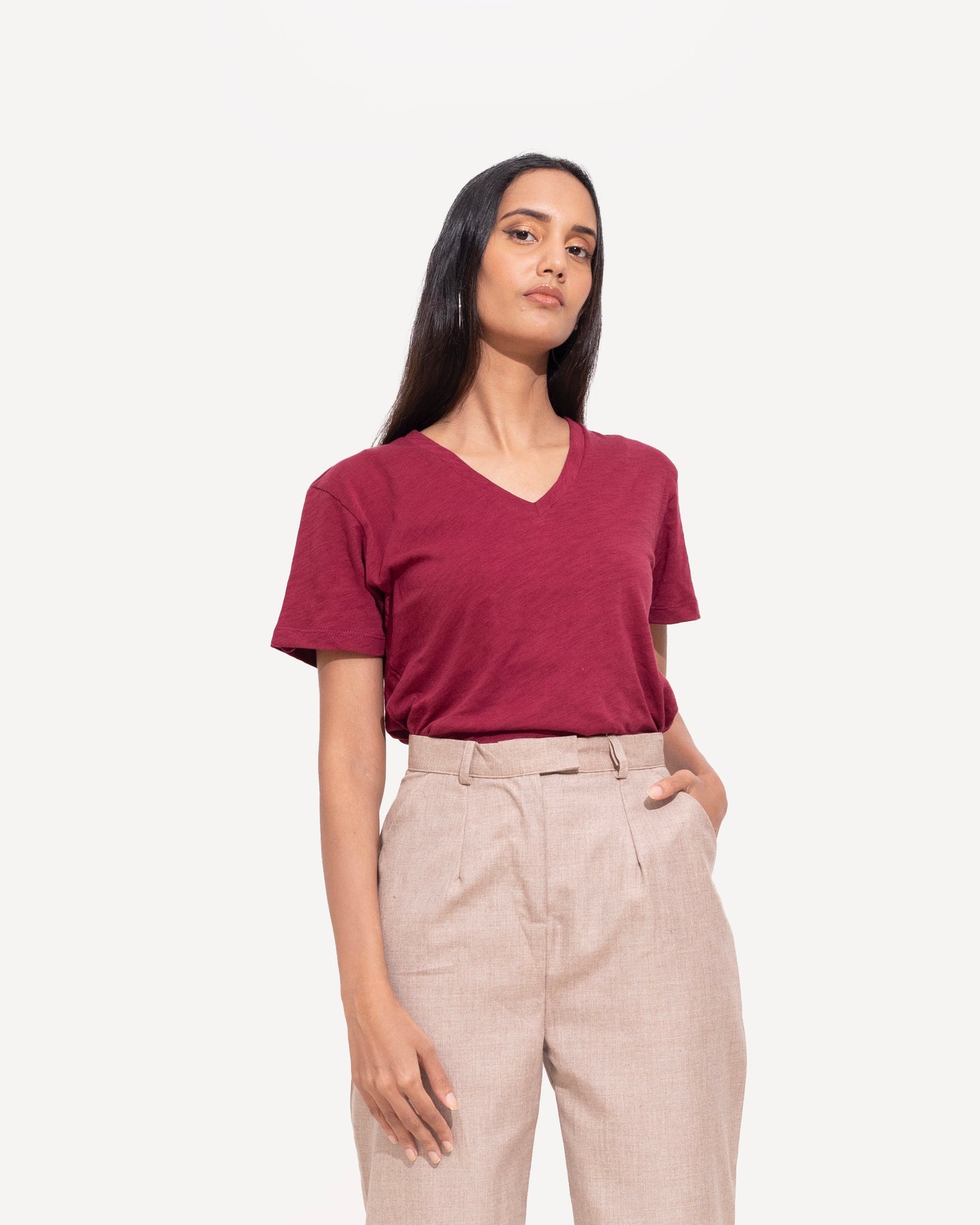 Cotton V-neck - Wine