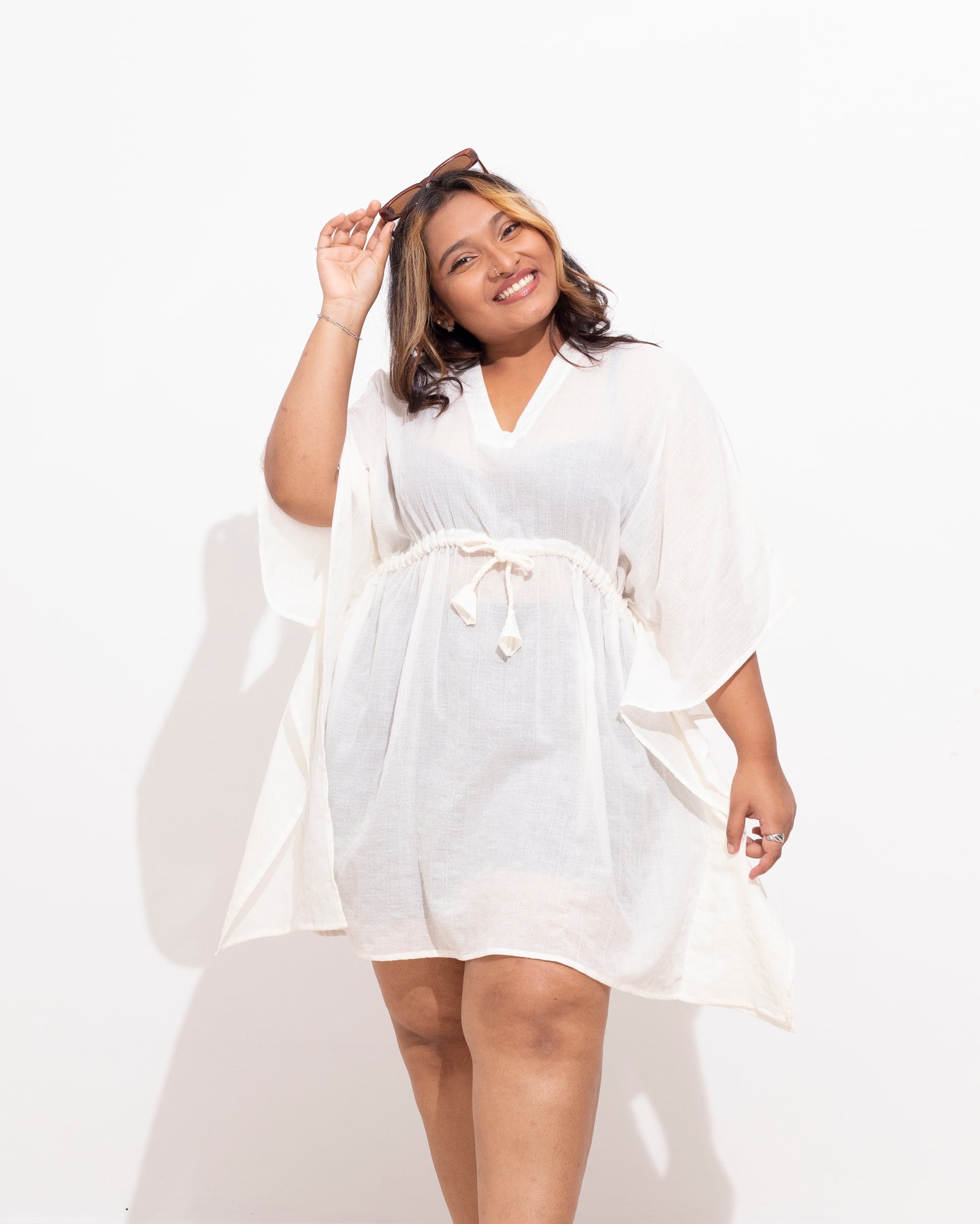 Cotton Mini Kaftan - White