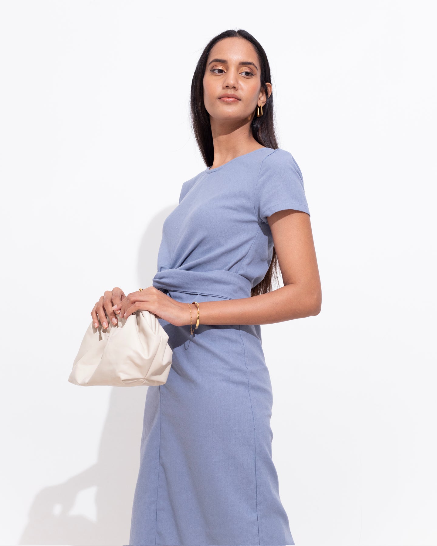 Twisted Tie Dress - Steel blue