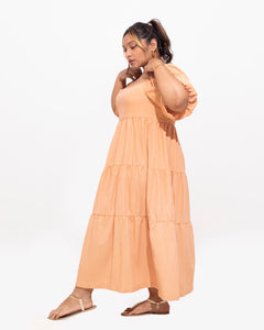 Tiered Dress With Sleeves - Apricot