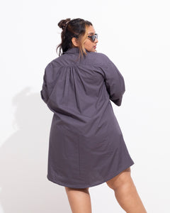 Oversized Short Sleeved Shirt Dress - Charcoal