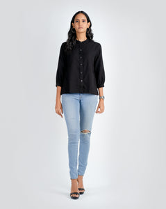 Collarless Flow Shirt - Black