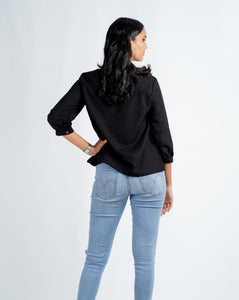 Collarless Flow Shirt - Black