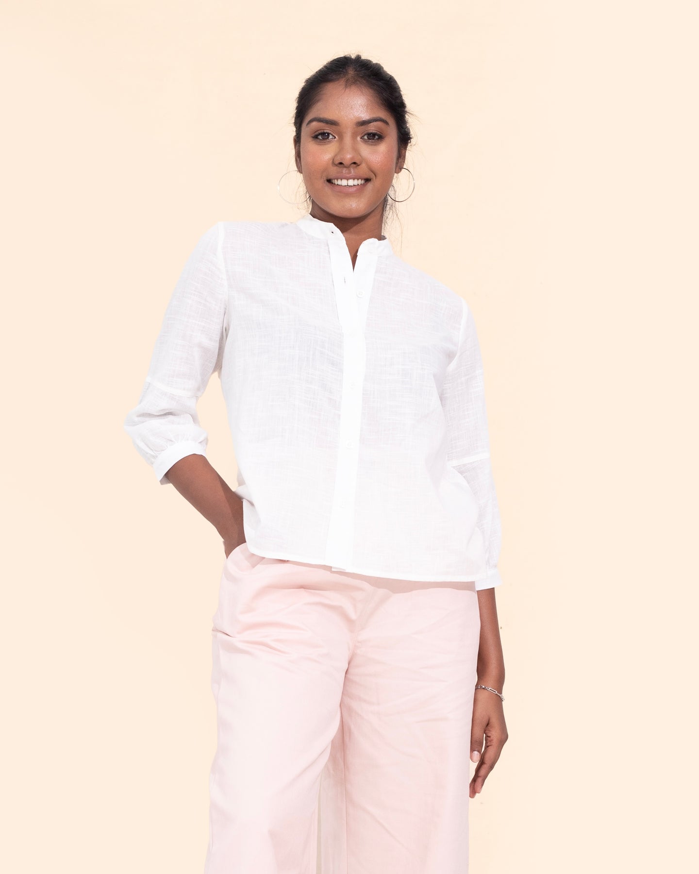 Collarless Flow Shirt - Pearl