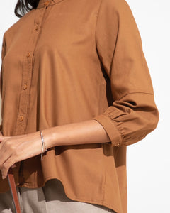 Collarless Flow Shirt - Caramel