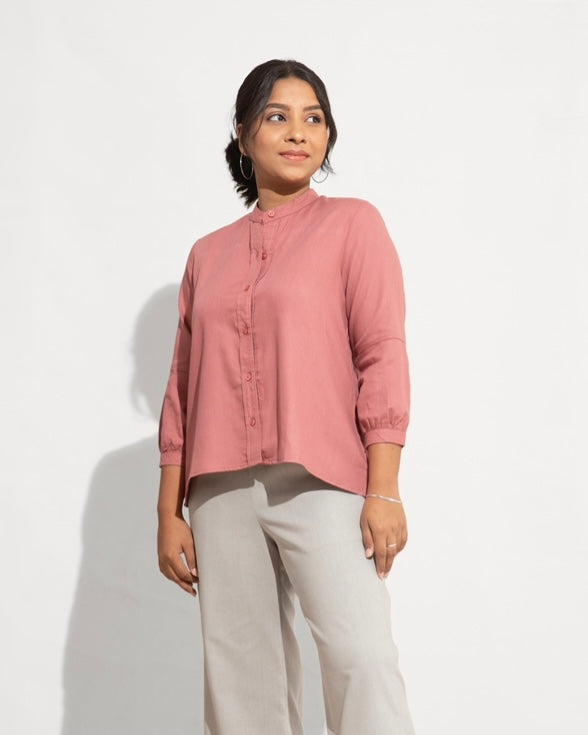Collarless Flow Shirt - Coral