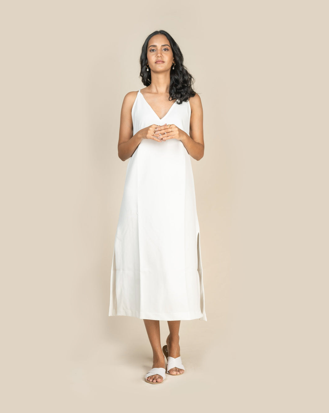 V-Neck Slip Dress - Pearl White