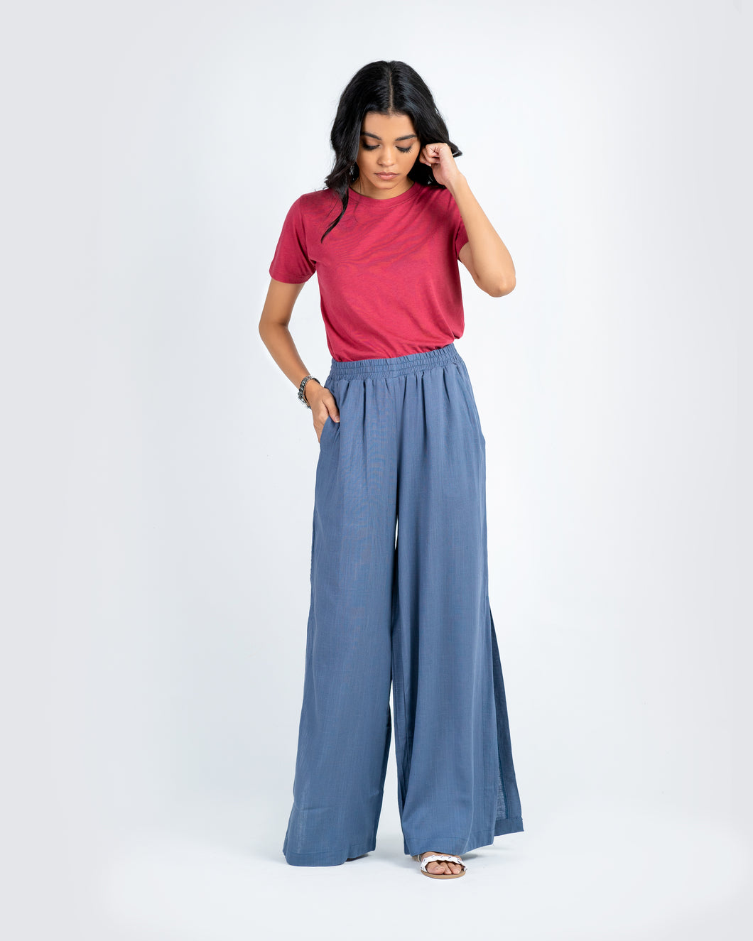 Linen Slit Pant - Blue