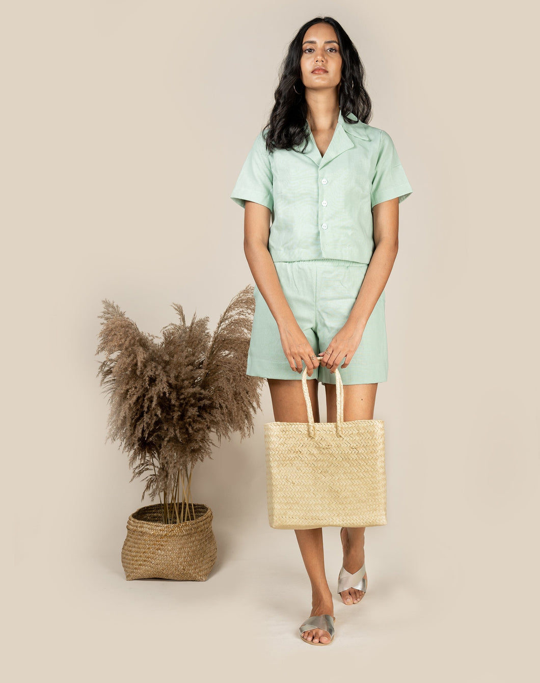 Linen Crop + Short Set - Mint