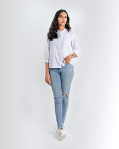 Collarless Flow Shirt - White