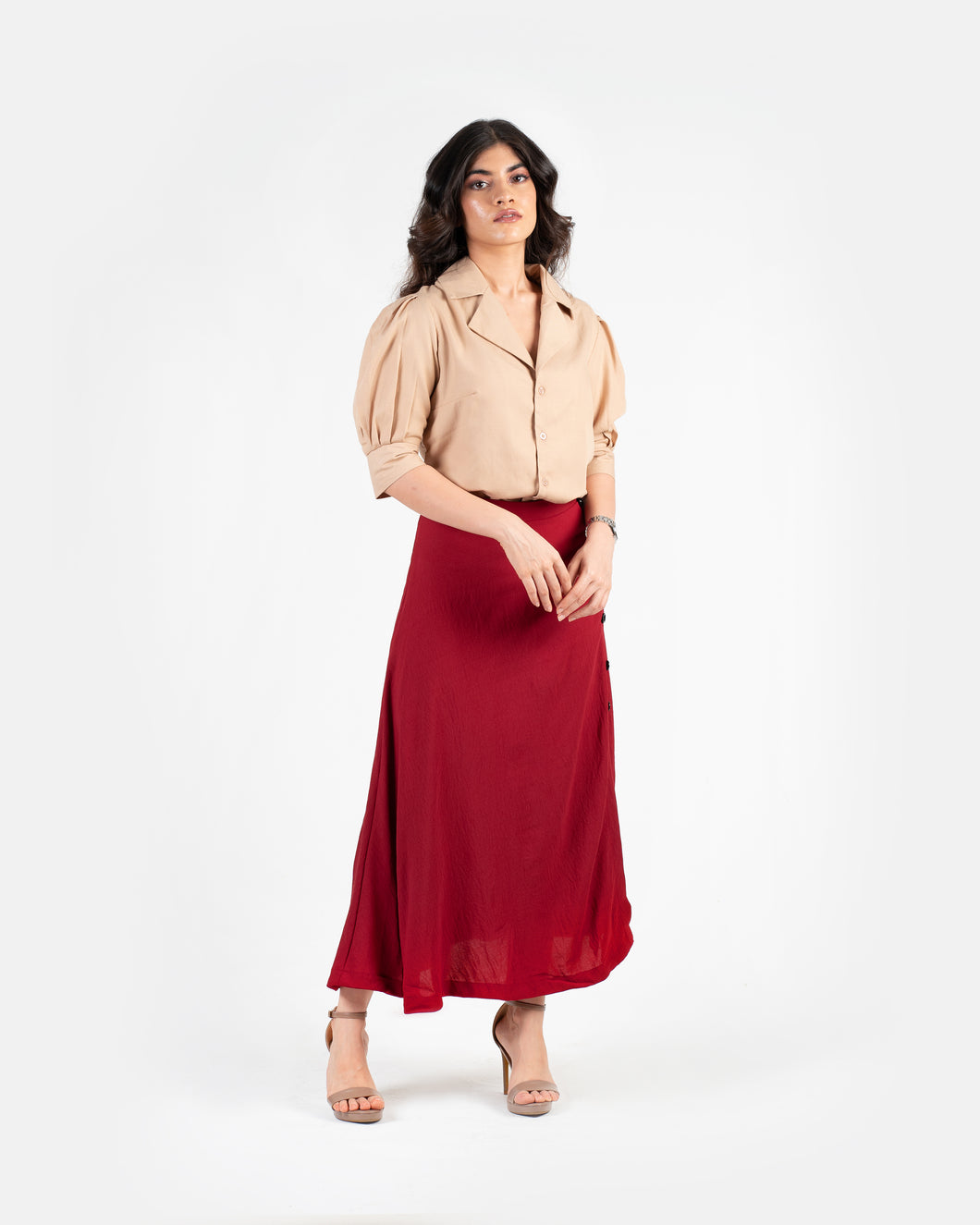 Puffed Sleeve Shirt - Nude