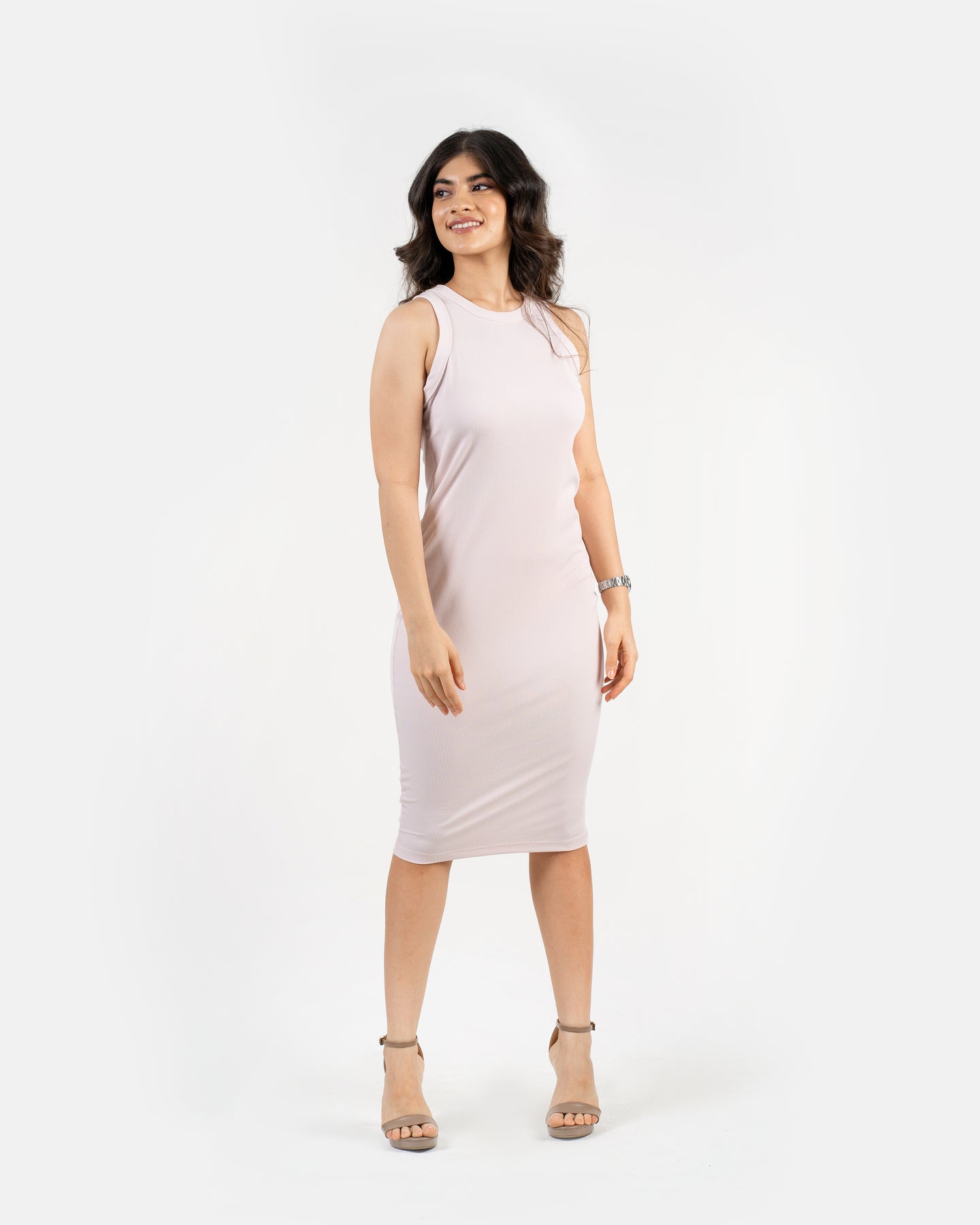 Rib High Neck Midi - Blush