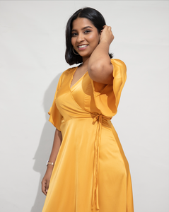 Eve Wrap Midi Dress - Mustard