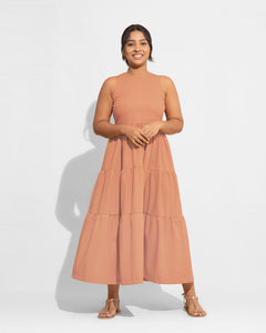 High Neck Signature Tiered Dress - Apricot