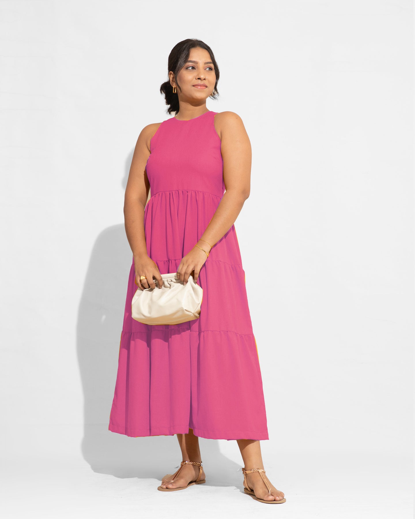 High Neck Signature Tiered Dress - Hot Pink