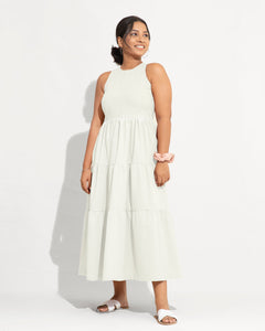 High Neck Signature Tiered Dress - Off White